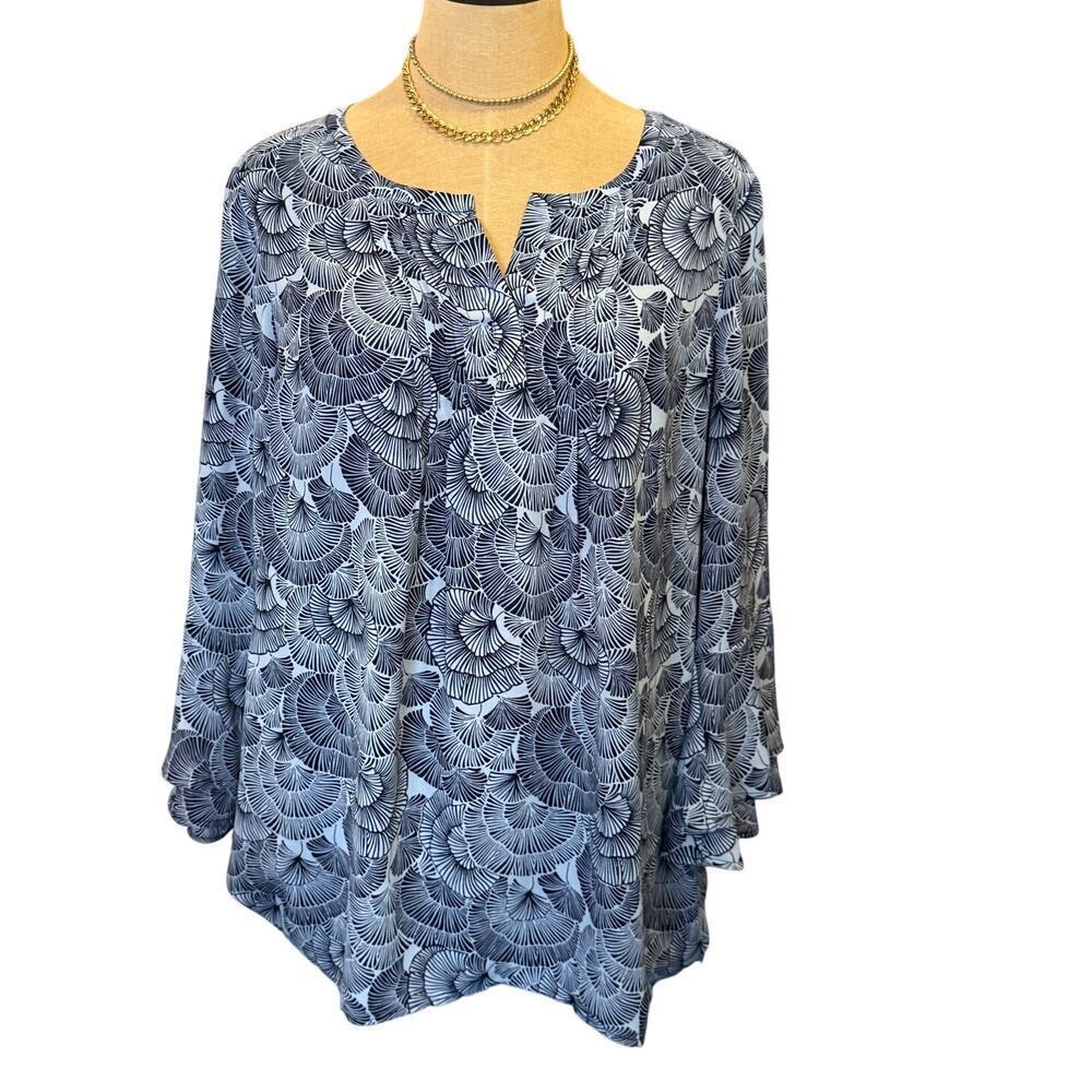 CHAUS New York Blue Fern Blouse Shirt Top Women size L